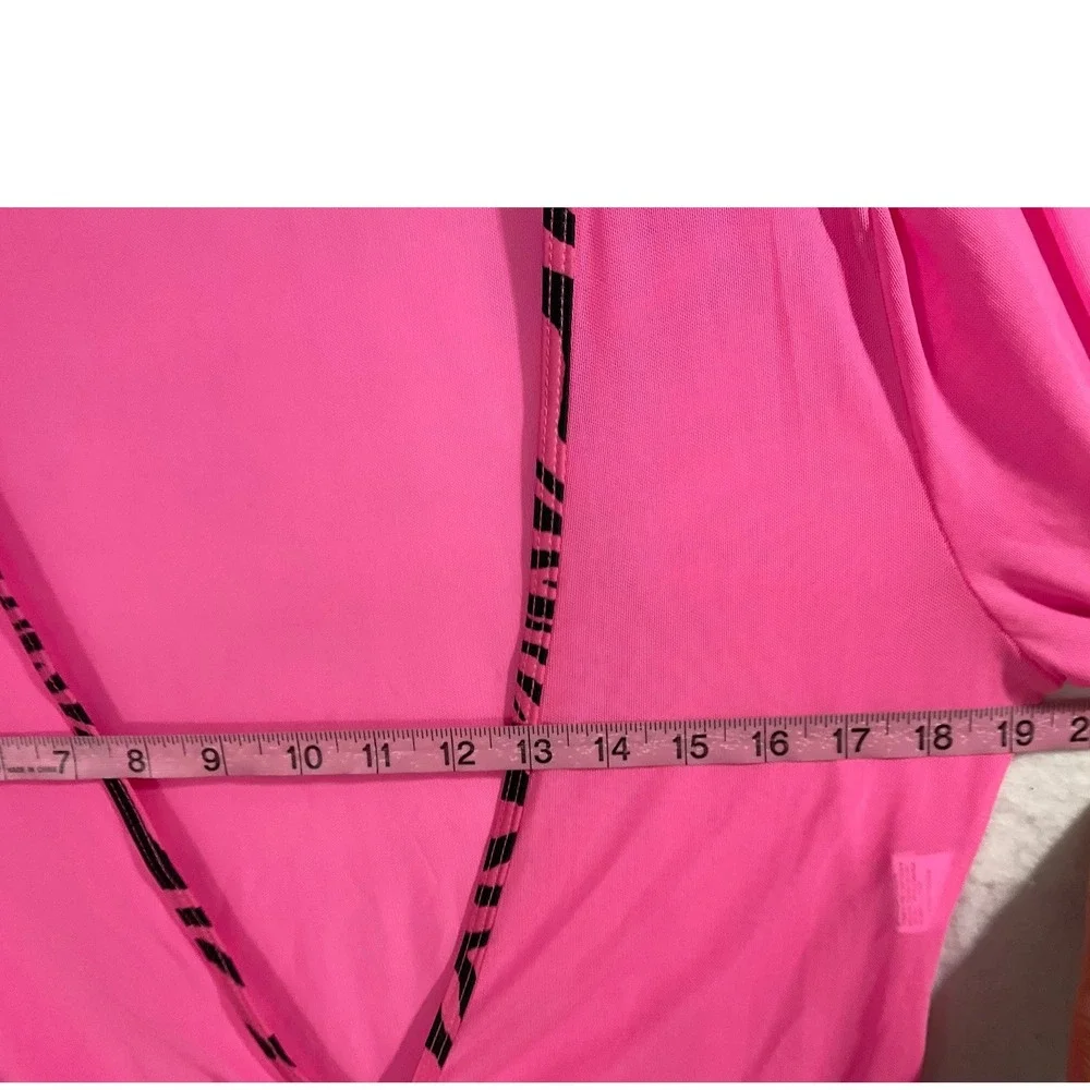 Mesh Cover Up Dress Womens 1XL Pink Ruched Zebra Trim Sexy Beachwear